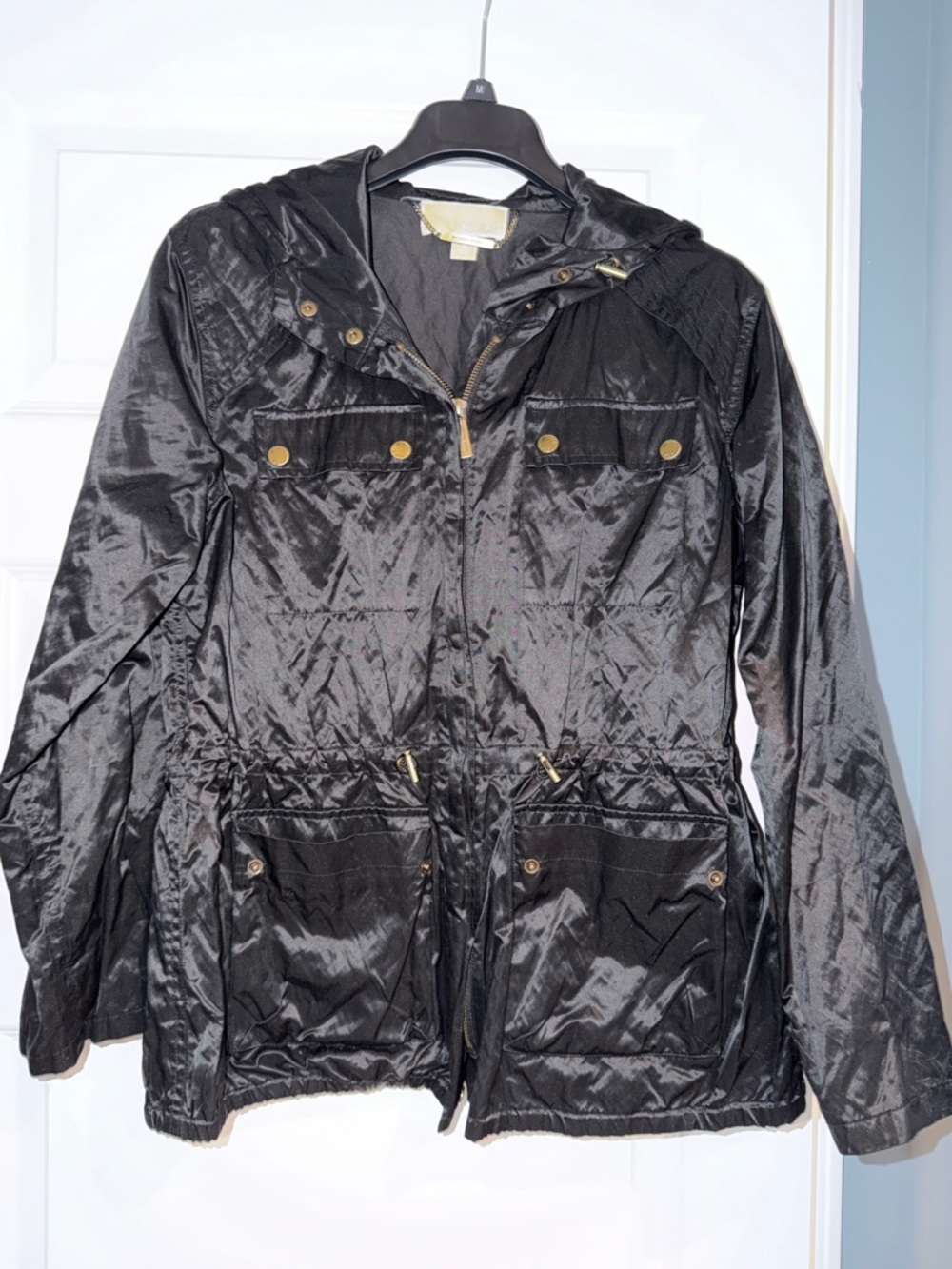 Michael Kors Black Rain Jacket with Gold Tone Detail